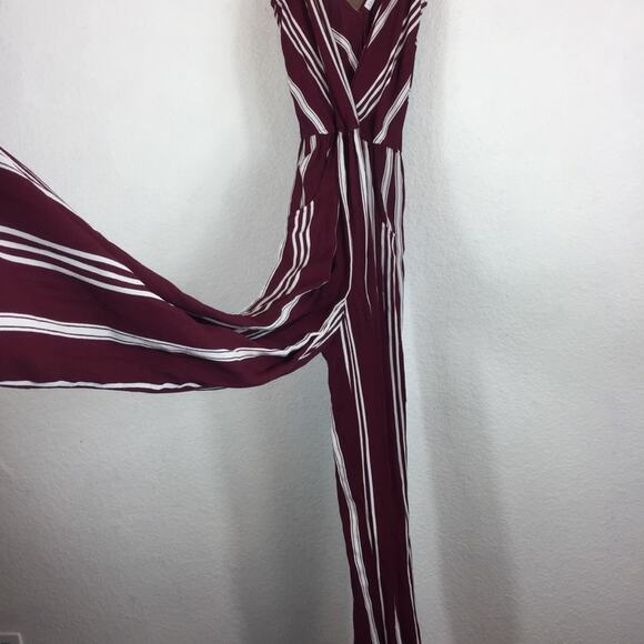 Flynn Skye Burgundy Stripe Wrap Spaghetti Boho Wide Leg Jumpsuit XS - Picture 10 of 12